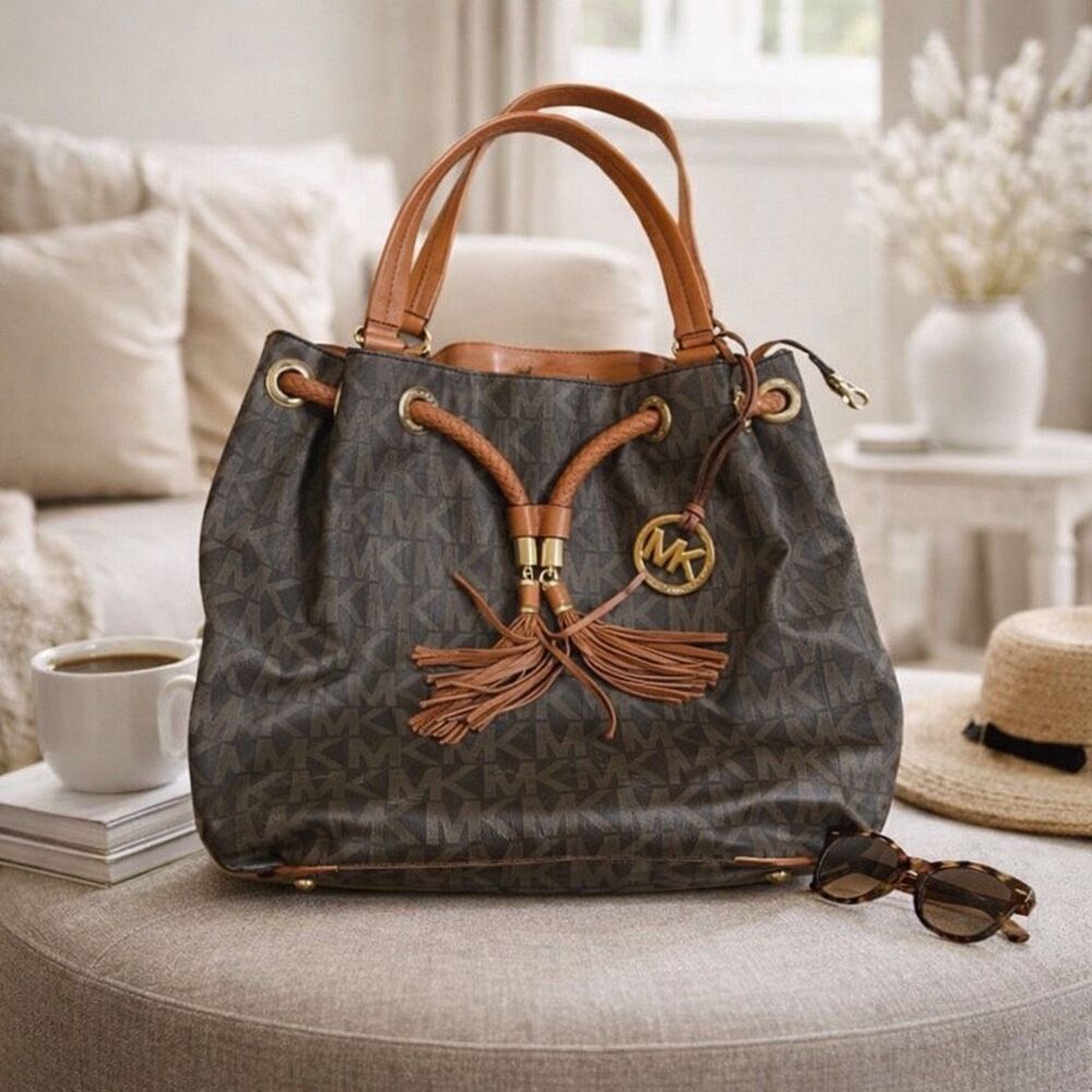 Michael Kors Brown handbags Purse Fringe Rope MK - Picture 1 of 14